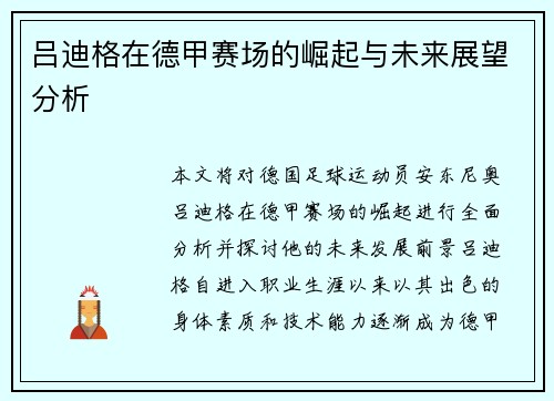 吕迪格在德甲赛场的崛起与未来展望分析
